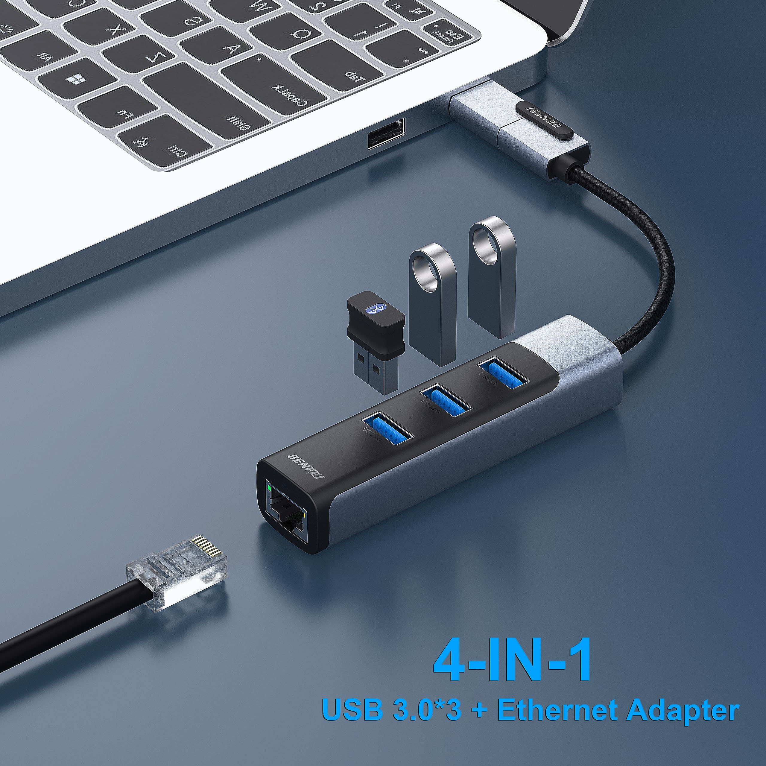 Benfei Usb C To Gigabit Ethernet Adapter, 3 Port Usb 3.0 Hub With Rj45 Compatible With Macbook Pro/Air 2023, Ipad Pro, Imac, S23